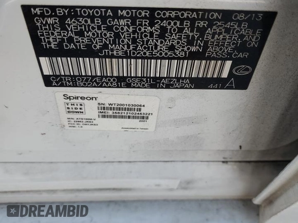 2014 Lexus IS 350 z VIN JTHBE1D20E5005381, wystawiony jako Copart lot #53379945 z przebiegiem 191 200 mil mil oraz Czysty tytuł • Clean title. Historia ofert i sprzedaży dostępna na DreamBid. Obrazek 12.