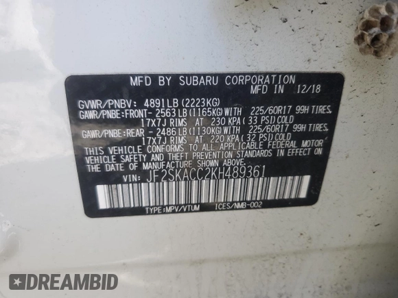 2019 Subaru Forester with VIN JF2SKACC2KH489361, listed as a Copart auction lot 48135355 with 75,636 mi miles and Salvage Title. Bid and sale history available at carsss.com. Image 16.