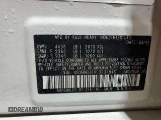 2012 Subaru Legacy Limited with VIN 4S3BMBJ6XC3037846, listed as a Copart auction lot 56510535 with 154,541 mi miles and Salvage title. Bid and sale history available at DreamBid. Image 12.