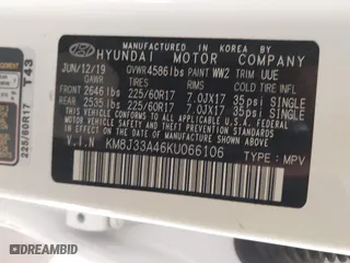 2019 Hyundai Tucson Value with VIN KM8J33A46KU066106, listed as a IAAI auction lot 41397738 with 41,717 mi miles. Bid and sale history available at carsss.com. Image 9.