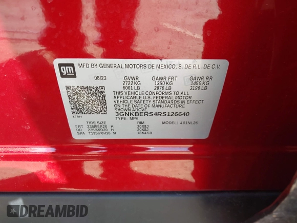 2024 Chevrolet Blazer RS with VIN 3GNKBERS4RS126640, listed as a IAAI auction lot 42227636 with 31,951 mi miles and . Bid and sale history available at DreamBid. Image 9.