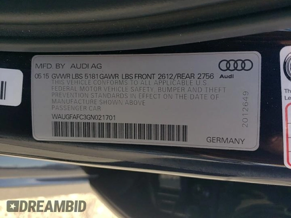2016 Audi A6 Premium Plus with VIN WAUGFAFC3GN021701, listed as a Copart auction lot 74698884 with 93,137 mi miles and Salvage title. Bid and sale history available at DreamBid. Image 12.