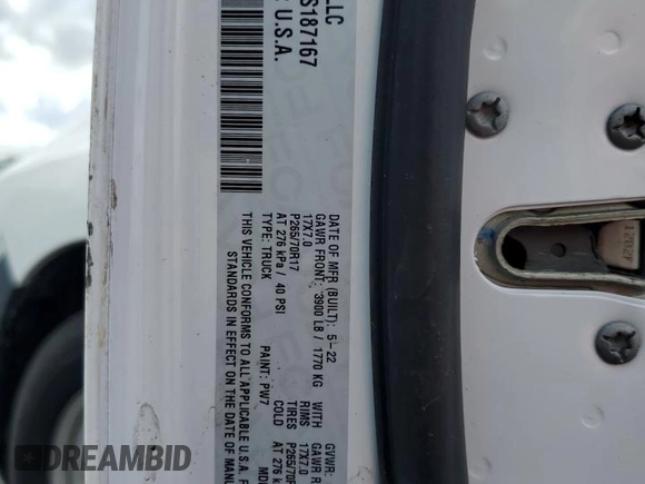 2022 Ram 1500 Tradesman z VIN 1C6RR7FG7NS187167, wystawiony jako Copart lot #56688525 z przebiegiem 37 131 mil mil oraz Czysty tytuł • Clean title. Historia ofert i sprzedaży dostępna na DreamBid. Obrazek 12.
