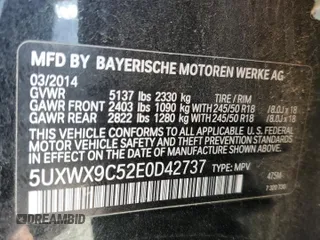 2014 BMW X3 xDrive28i z VIN 5UXWX9C52E0D42737, wystawiony jako Copart lot #55580675 z przebiegiem Nie podano mil oraz Czysty tytuł • Clean title. Historia ofert i sprzedaży dostępna na DreamBid. Obrazek 13.