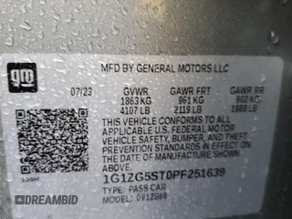 2023 Chevrolet Malibu RS with VIN 1G1ZG5ST0PF251639, listed as a Copart auction lot 45088955 with 33,962 mi miles and Salvage Title. Bid and sale history available at DreamBid. Image 12.