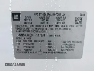 2017 Chevrolet Suburban Premier z VIN 1GNSKJKC9HR117378, wystawiony jako IAAI lot #41610682 z przebiegiem Nie podano mil oraz . Historia ofert i sprzedaży dostępna na DreamBid. Obrazek 9.