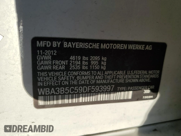 2013 BMW 3 Series 328i xDrive with VIN WBA3B5C59DF593997, listed as a Copart auction lot 42012435 with 210,007 mi miles and Salvage Title. Bid and sale history available at carsss.com. Image 12.