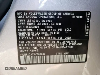 2019 Volkswagen Atlas SEL Premium with VIN 1V2NR2CAXKC582684, listed as a Copart auction lot 83217524 with 127,821 mi miles and Salvage title. Bid and sale history available at DreamBid. Image 15.