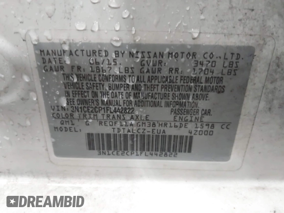 2015 Nissan Note SV with VIN 3N1CE2CP1FL442822, listed as a IAAI auction lot 41992127 with 94,135 mi miles and . Bid and sale history available at DreamBid. Image 9.