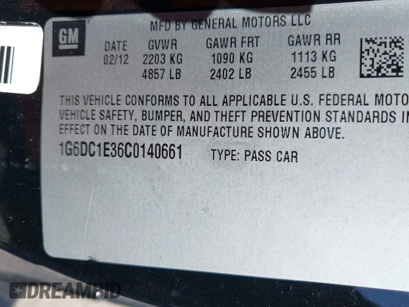2012 Cadillac CTS with VIN 1G6DC1E36C0140661, listed as a IAAI auction lot 41968730 with 223,170 mi miles and . Bid and sale history available at DreamBid. Image 9.