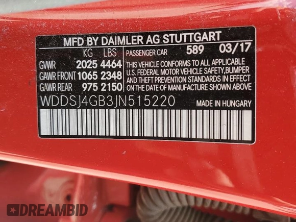 2018 Mercedes-Benz CLA 250 with VIN WDDSJ4GB3JN515220, listed as a Copart auction lot 53488884 with Not Provided miles and . Bid and sale history available at DreamBid. Image 15.