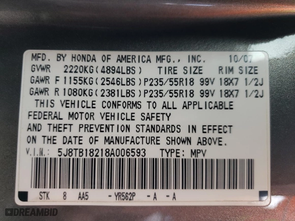 2008 Acura RDX with VIN 5J8TB18218A006593, listed as a Copart auction lot 49186775 with 179,715 mi miles and Clean Title. Bid and sale history available at carsss.com. Image 13.