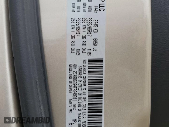 2015 Dodge Grand Caravan R/T with VIN 2C4RDGEG4FR649311, listed as a Copart auction lot 52598985 with 78,723 mi miles and Salvage Title. Bid and sale history available at DreamBid. Image 13.