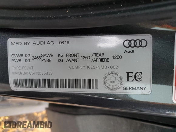 2017 Audi A6 Competition Prestige with VIN WAUF3AFC5HN035833, listed as a Copart auction lot 88530555 with 91,389 mi miles and Salvage Title. Bid and sale history available at carsss.com. Image 12.