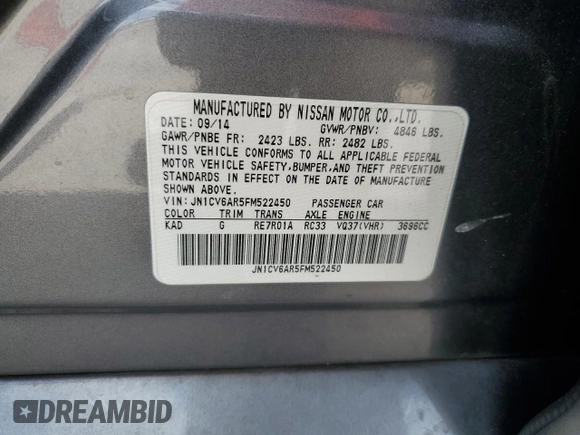 2015 Infiniti Q40 with VIN JN1CV6AR5FM522450, listed as a Copart auction lot 78727874 with 98,368 mi miles and Salvage Title. Bid and sale history available at carsss.com. Image 14.