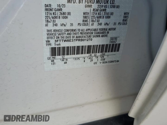 2023 Ford Maverick XL with VIN 3FTTW8E37PRB01270, listed as a Copart auction lot 50803335 with 16,996 mi miles and Salvage Title. Bid and sale history available at DreamBid. Image 13.