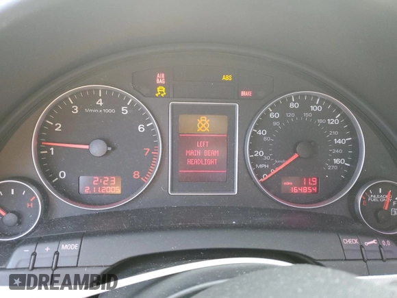 2007 Audi A4 2.0T with VIN WAUAF78E87A030196, listed as a Copart auction lot 78705774 with 164,854 mi miles and Salvage Title. Bid and sale history available at carsss.com. Image 9.