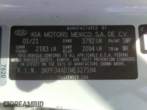2021 Kia Forte GT-Line with VIN 3KPF34AD1ME327594, listed as a Copart auction lot 46951415 with 44,067 mi miles and Salvage Title. Bid and sale history available at carsss.com. Image 12.