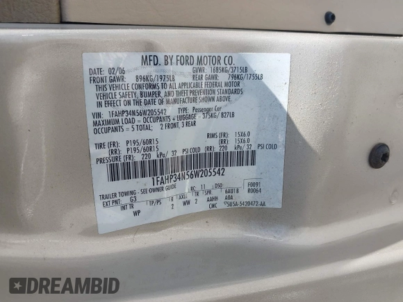 2006 Ford Focus S с VIN 1FAHP34N56W205542, выставлен на аукционе IAAI как лот 42777558 с пробегом 68 828 миль миль и . История ставок и продаж доступна на DreamBid. Изображение 9.