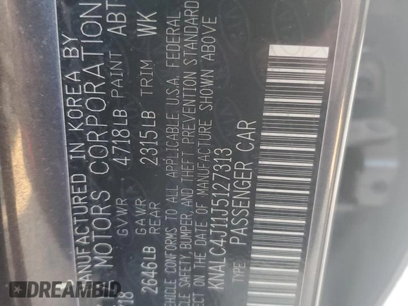 2018 Kia Cadenza Premium with VIN KNALC4J11J5127313, listed as a Copart auction lot 73048234 with 101,171 mi miles and Salvage Title. Bid and sale history available at DreamBid. Image 14.