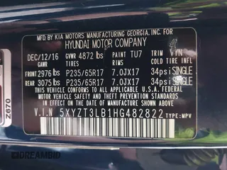 2017 Hyundai Santa Fe 2.4L z VIN 5XYZT3LB1HG482822, wystawiony jako IAAI lot #40114379 z przebiegiem 110 803 mil mil oraz . Historia ofert i sprzedaży dostępna na DreamBid. Obrazek 9.