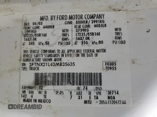 2003 Ford F-250 with VIN 3FTNX21L43MB35635, listed as a Copart auction lot 86396734 with Not provided miles and Salvage title. Bid and sale history available at DreamBid. Image 12.
