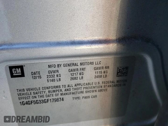 2016 Buick LaCrosse Premium II with VIN 1G4GF5G33GF179874, listed as a Copart auction lot 83434884 with 116,485 mi miles and Salvage Title. Bid and sale history available at carsss.com. Image 12.