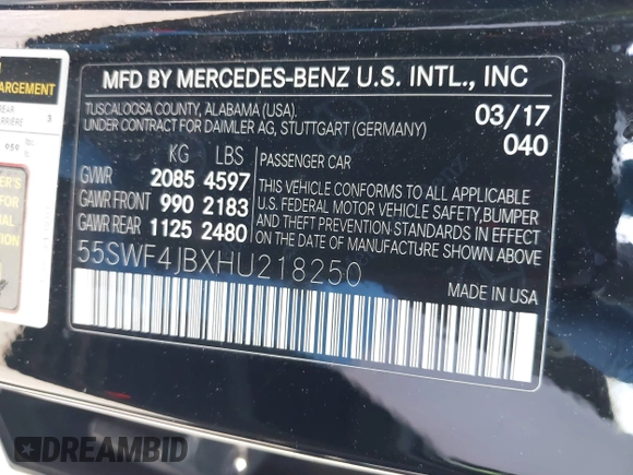 2017 Mercedes-Benz C 300 with VIN 55SWF4JBXHU218250, listed as a IAAI auction lot 42118860 with 71,018 mi miles and . Bid and sale history available at carsss.com. Image 9.