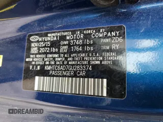 2016 Hyundai Veloster with VIN KMHTC6AD7GU283374, listed as a Copart auction lot 39113943 with 86,274 mi miles. Bid and sale history available at carsss.com. Image 12.
