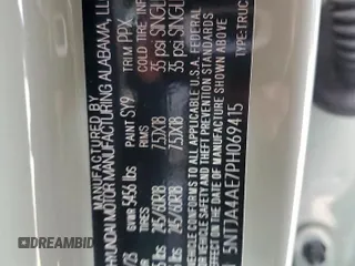 2023 Hyundai Santa Cruz SE z VIN 5NTJA4AE7PH069415, wystawiony jako Copart lot #59716825 z przebiegiem 43 866 mil mil oraz Szkoda całkowita • Salvage title. Historia ofert i sprzedaży dostępna na DreamBid. Obrazek 12.