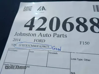 2014 Ford F-150 XL with VIN 1FTEX1CM4EFA59675, listed as a IAAI auction lot 42068873 with 205,342 mi miles. Bid and sale history available at carsss.com. Image 9.