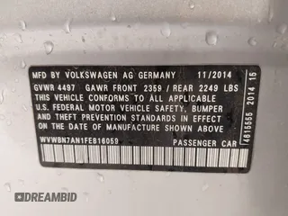 2015 Volkswagen CC Sport with VIN WVWBN7AN1FE816059, listed as a IAAI auction lot 41857589 with 172,854 mi miles and . Bid and sale history available at DreamBid. Image 9.