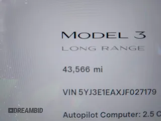 2018 Tesla Model 3 Long Range Battery with VIN 5YJ3E1EAXJF027179, listed as a IAAI auction lot 42059918 with 43,566 mi miles. Bid and sale history available at carsss.com. Image 16.