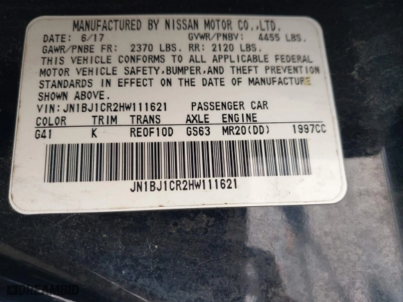 2017 Nissan Rogue Sport SL with VIN JN1BJ1CR2HW111621, listed as a IAAI auction lot 42021526 with 249,847 mi miles. Bid and sale history available at carsss.com. Image 9.