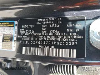 2023 Kia K5 LXS z VIN 5XXG14J21PG213387, wystawiony jako Copart lot #57720055 z przebiegiem 24 559 mil mil oraz Szkoda całkowita • Salvage title. Historia ofert i sprzedaży dostępna na DreamBid. Obrazek 12.