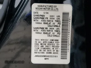 2004 Infiniti FX with VIN JNRAS08W84X222161, listed as a Copart auction lot 62659545 with 154,888 mi miles and Clean title. Bid and sale history available at DreamBid. Image 13.