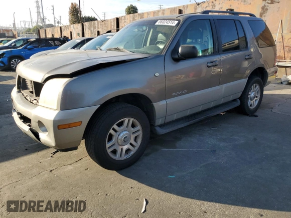 2002 Mercury Mountaineer Convenience z VIN 4M2ZU66W72ZJ38041, wystawiony jako Copart lot #86024514 z przebiegiem 264 952 mil mil oraz Szkoda całkowita • Salvage title. Historia ofert i sprzedaży dostępna na DreamBid. Obrazek 1.