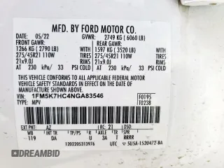 2022 Ford Explorer Platinum с VIN 1FM5K7HC4NGA83546, выставлен на аукционе Copart как лот 50903205 с пробегом 74 533 миль миль и Списание • Salvage title. История ставок и продаж доступна на DreamBid. Изображение 13.