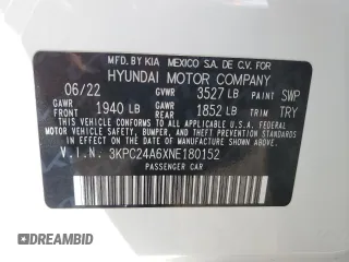 2022 Hyundai Accent SE z VIN 3KPC24A6XNE180152, wystawiony jako Copart lot #50149975 z przebiegiem 25 687 mil mil oraz Szkoda całkowita • Salvage title. Historia ofert i sprzedaży dostępna na DreamBid. Obrazek 14.