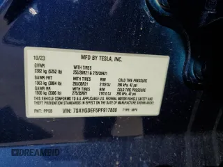 2023 Tesla Model Y Performance with VIN 7SAYGDEF5PF917808, listed as a Copart auction lot 48348615 with Not Provided miles and Salvage Title. Bid and sale history available at DreamBid. Image 14.