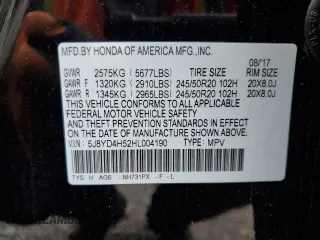 2017 Acura MDX Technology with VIN 5J8YD4H52HL004190, listed as a Copart auction lot 56677235 with 90,572 mi miles and Salvage title. Bid and sale history available at DreamBid. Image 14.