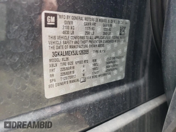 2018 GMC Terrain SLE with VIN 3GKALMEX5JL126355, listed as a Copart auction lot 49701245 with 88,007 mi miles and Salvage Title. Bid and sale history available at carsss.com. Image 12.