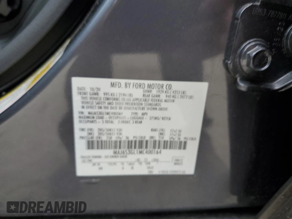 2021 Ford EcoSport SE z VIN MAJ6S3GL1MC400164, wystawiony jako Copart lot #55053875 z przebiegiem 32 498 mil mil oraz Szkoda całkowita • Salvage title. Historia ofert i sprzedaży dostępna na DreamBid. Obrazek 13.