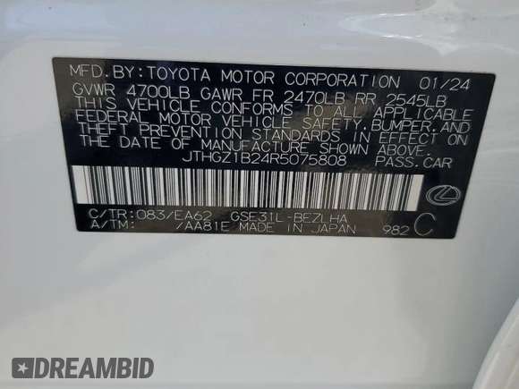 2024 Lexus IS 350 F Sport with VIN JTHGZ1B24R5075808, listed as a Copart auction lot 56890975 with 8,781 mi miles and Salvage title. Bid and sale history available at DreamBid. Image 13.