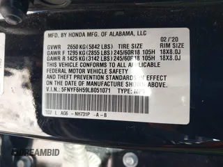 2020 Honda Pilot EX-L с VIN 5FNYF6H59LB051071, выставлен на аукционе IAAI как лот 41303821 с пробегом 145 271 миль миль и . История ставок и продаж доступна на DreamBid. Изображение 9.