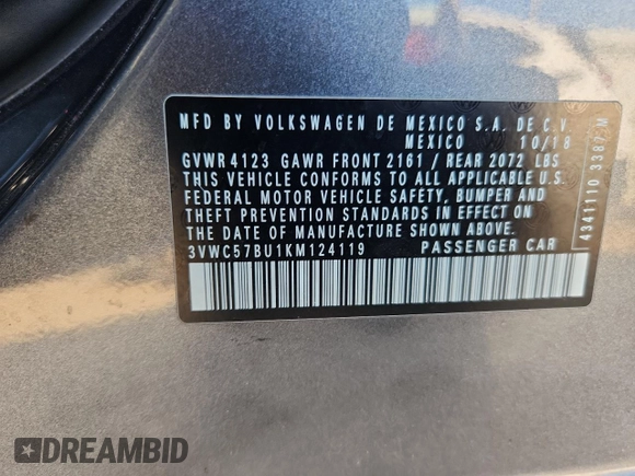 2019 Volkswagen Jetta S z VIN 3VWC57BU1KM124119, wystawiony jako Copart lot #63298625 z przebiegiem 50 182 mil mil oraz Szkoda całkowita • Salvage title. Historia ofert i sprzedaży dostępna na DreamBid. Obrazek 12.
