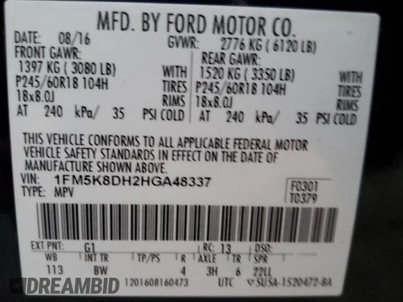 2017 Ford Explorer XLT z VIN 1FM5K8DH2HGA48337, wystawiony jako Copart lot #48698305 z przebiegiem 130 341 mil mil oraz Szkoda całkowita • Salvage title. Historia ofert i sprzedaży dostępna na DreamBid. Obrazek 15.