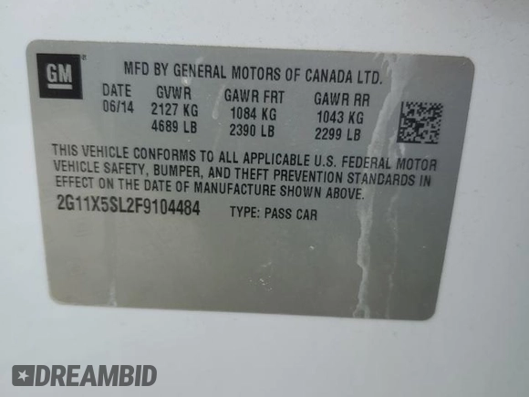 2015 Chevrolet Impala LS с VIN 2G11X5SL2F9104484, выставлен на аукционе Copart как лот 58633585 с пробегом 165 186 миль миль и Чистый • Clean title. История ставок и продаж доступна на DreamBid. Изображение 12.