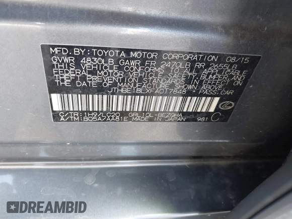 2015 Lexus GS 350 z VIN JTHBE1BLXFA017848, wystawiony jako IAAI lot #41707382 z przebiegiem 165 894 mil mil oraz . Historia ofert i sprzedaży dostępna na DreamBid. Obrazek 9.