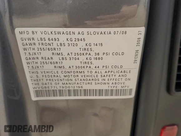 2009 Volkswagen Touareg VR6 с VIN WVGBE77L79D012196, выставлен на аукционе Copart как лот 52022545 с пробегом Не указан миль и Списание • Salvage title. История ставок и продаж доступна на DreamBid. Изображение 14.